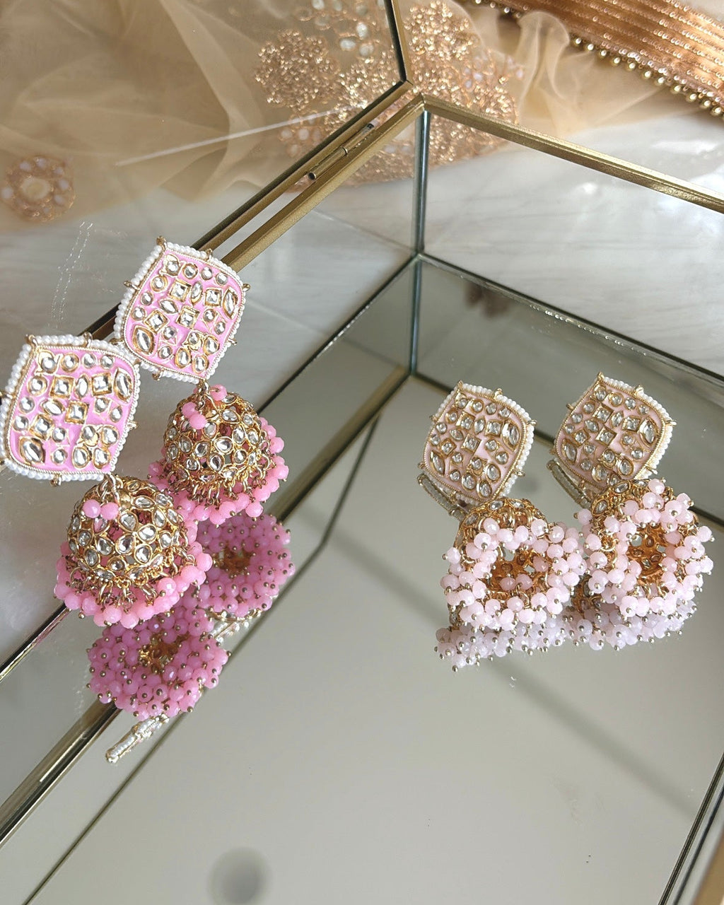 Falak Earrings | Baby Pink & Pink