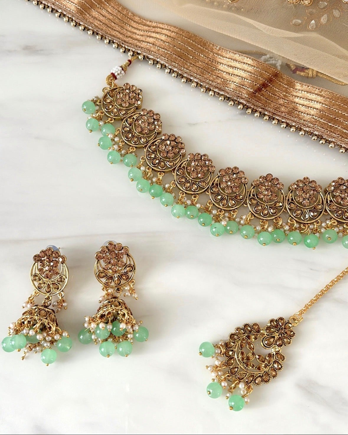 Saira Necklace Set | Mint Green