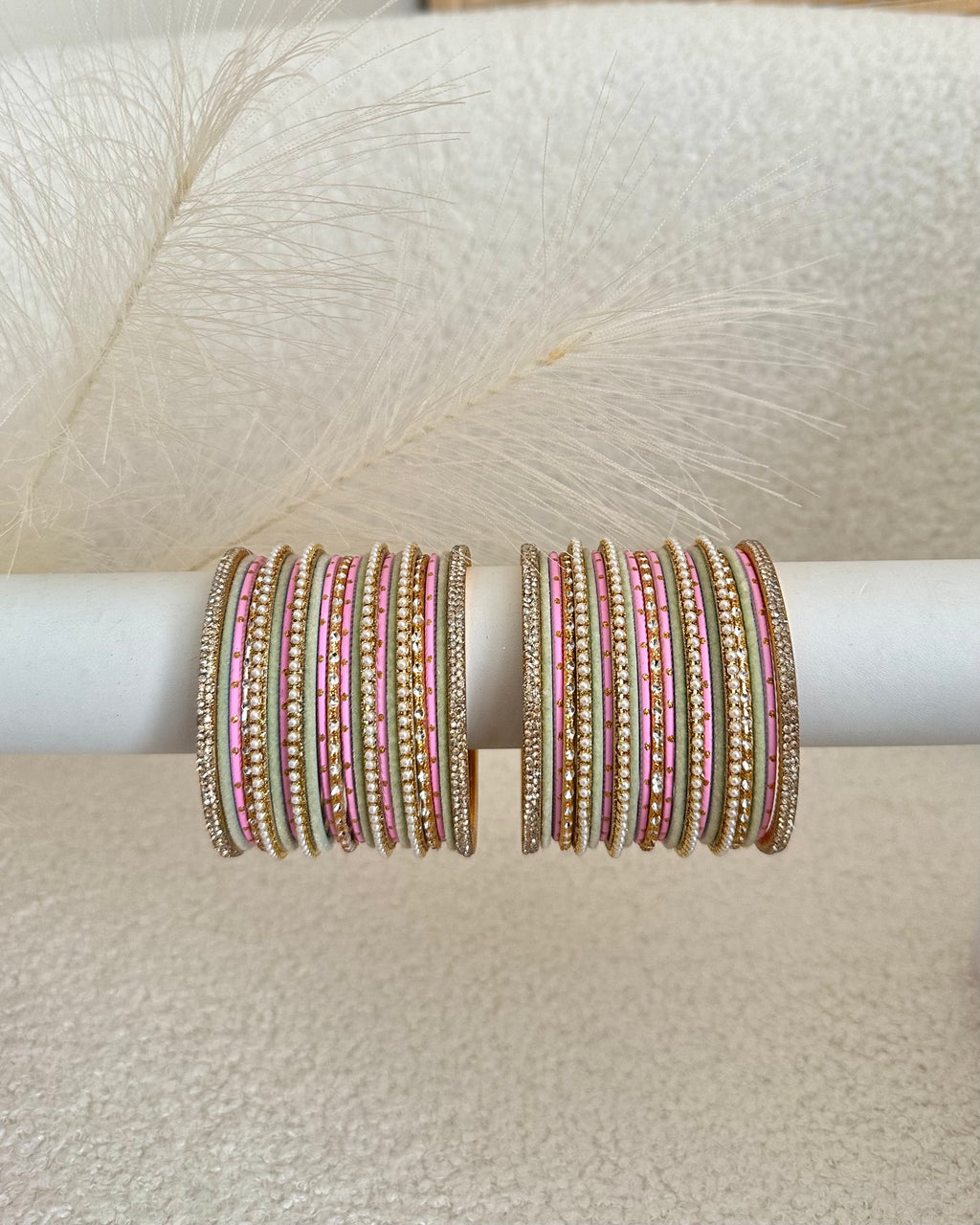 Nisha Bangle Set | Pink & Mint Green