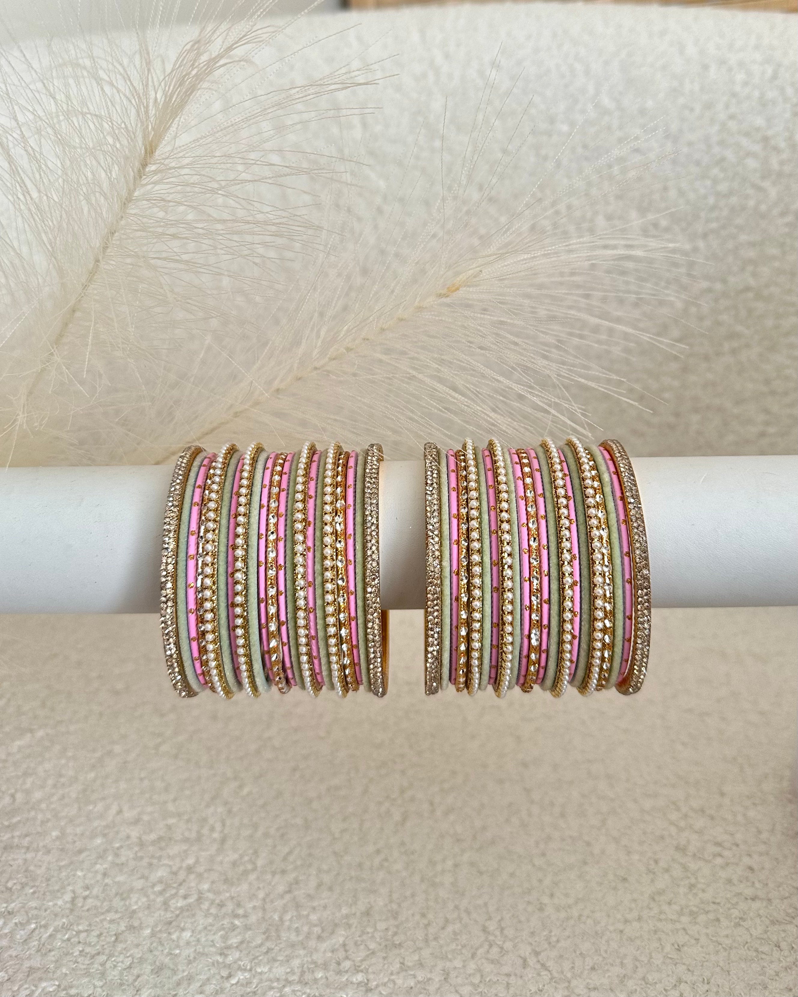 Nisha Bangle Set | Pink & Mint Green