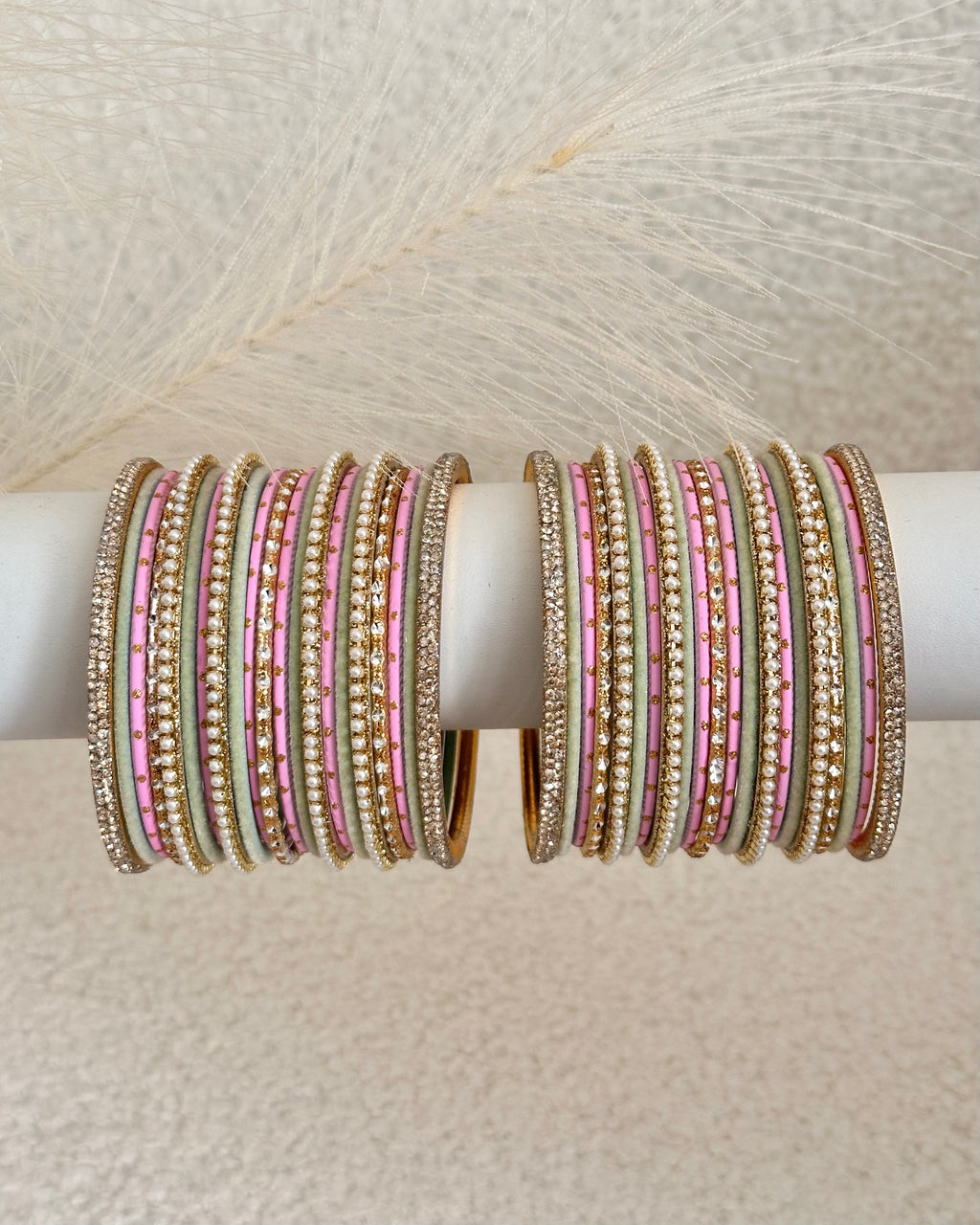 Nisha Bangle Set | Pink & Mint Green