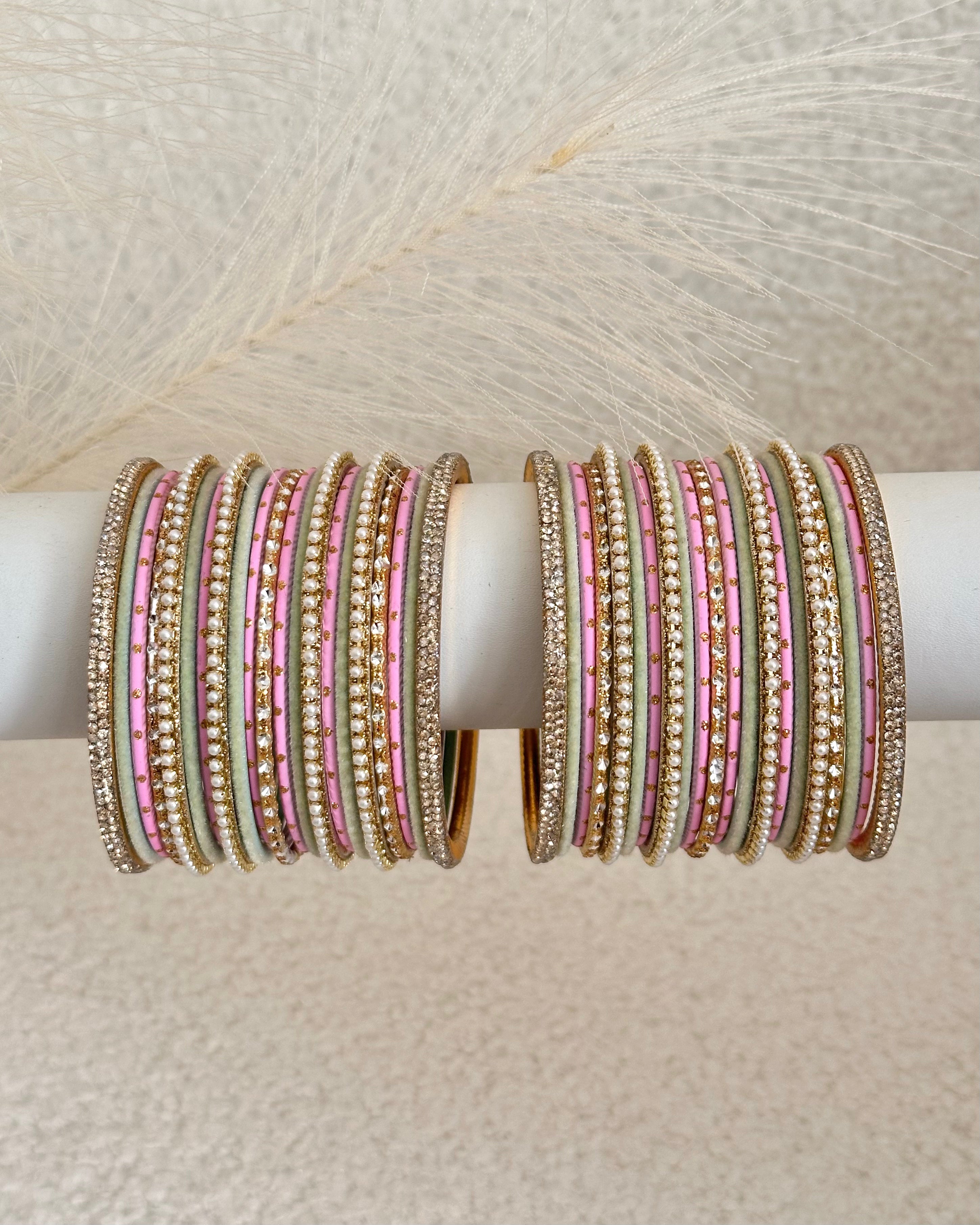 Nisha Bangle Set | Pink & Mint Green