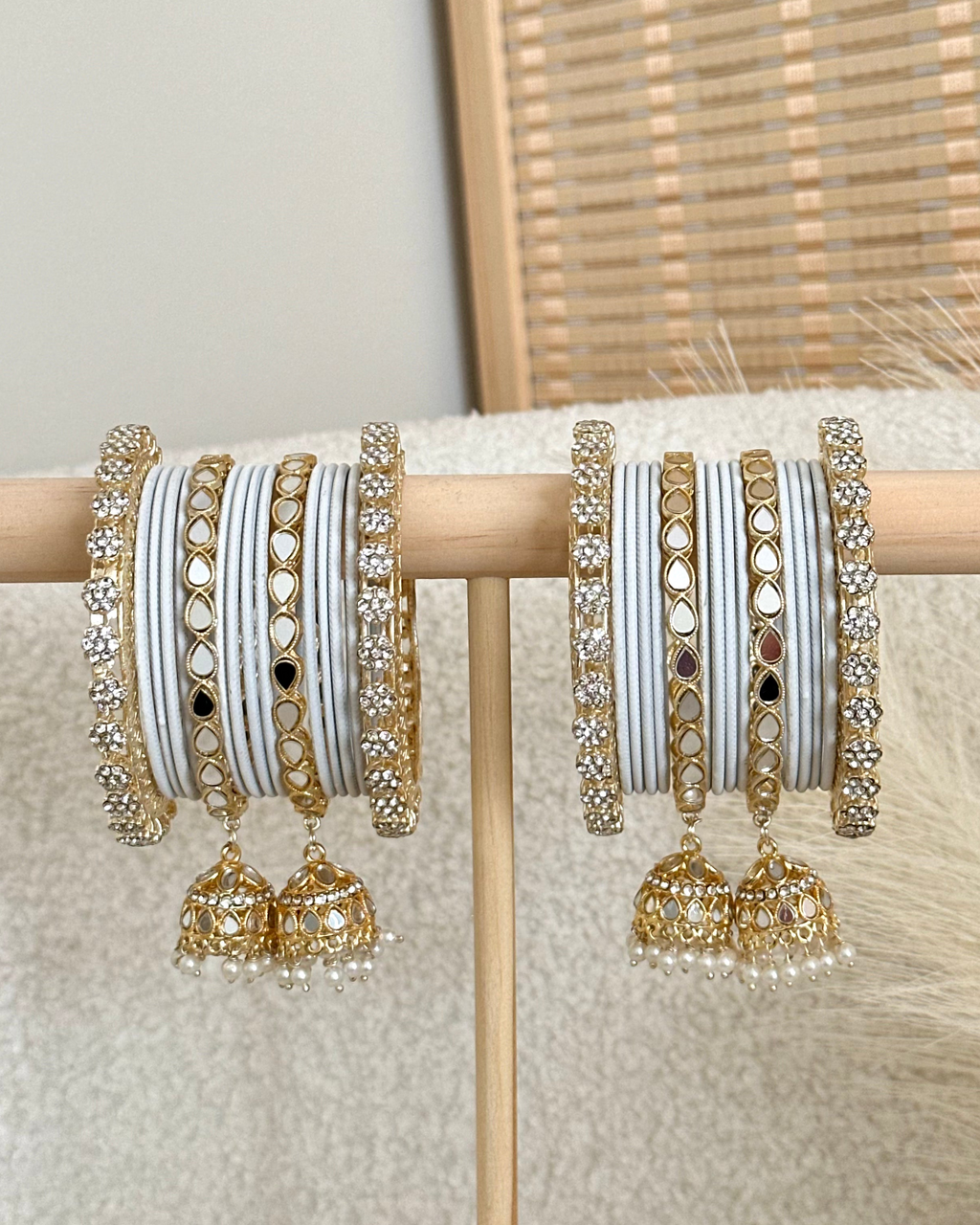 Dhami Bangles Set | White