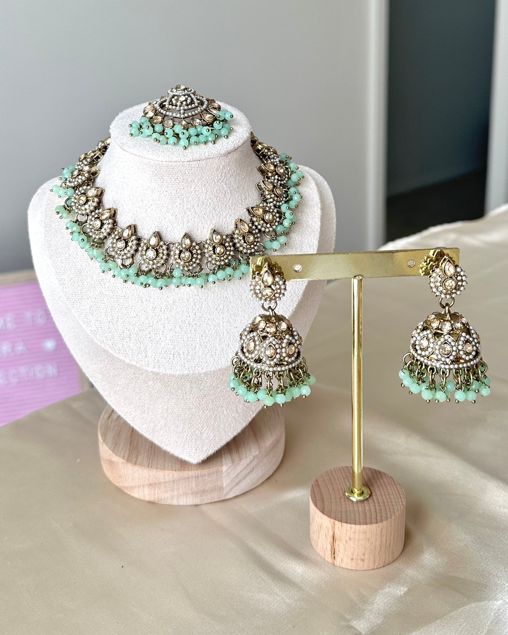 Siya Necklace Set | Mint Green