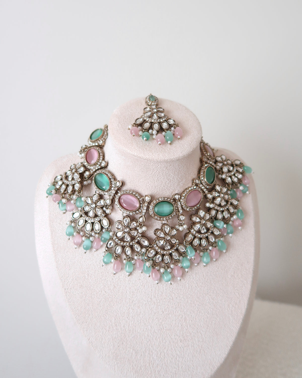 Aafreen Necklace Set | Baby Pink & Mint Green