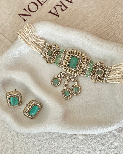 Aafiya Choker Set | Mint Green