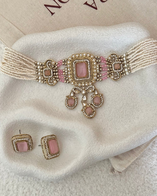 Aafiya Choker Set | Baby Pink