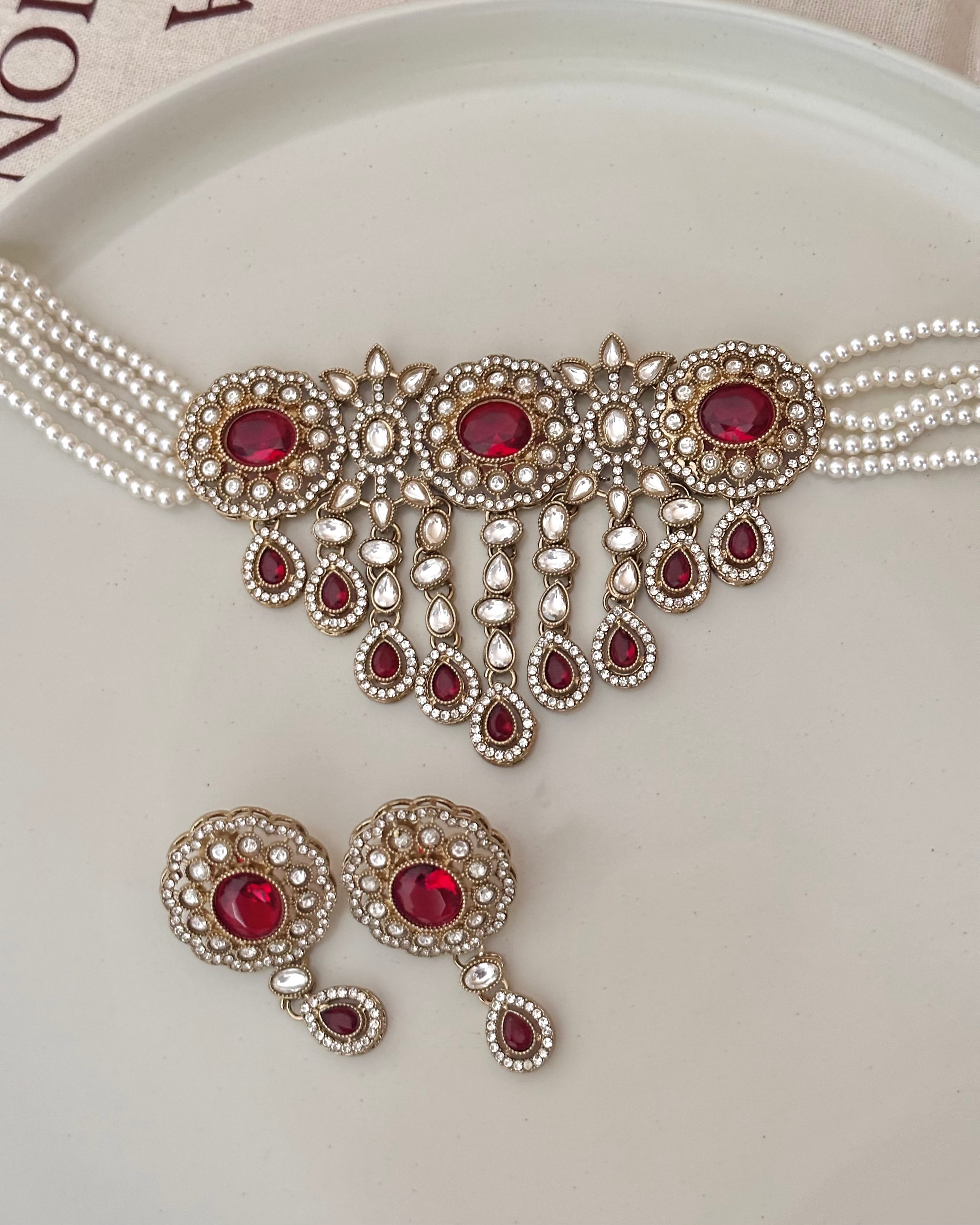 Elara Choker Set | Maroon