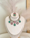 Zeenat Necklace Set | Pink & Mint Green