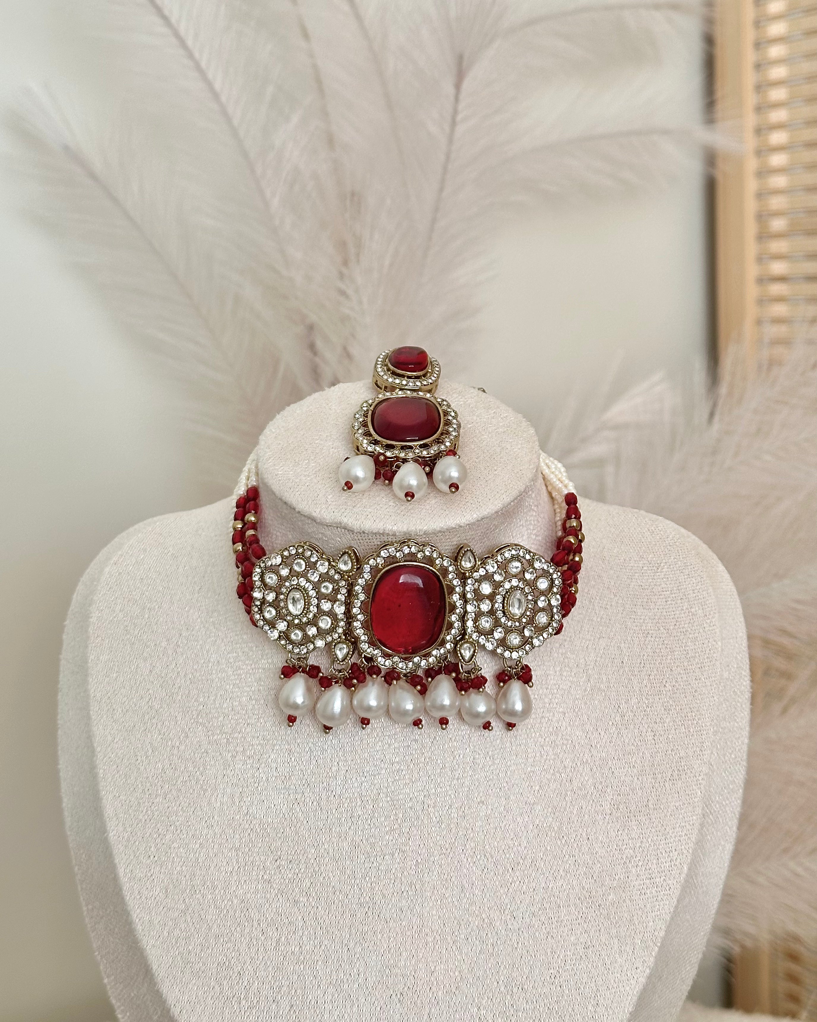 Seraya Choker Set | Maroon