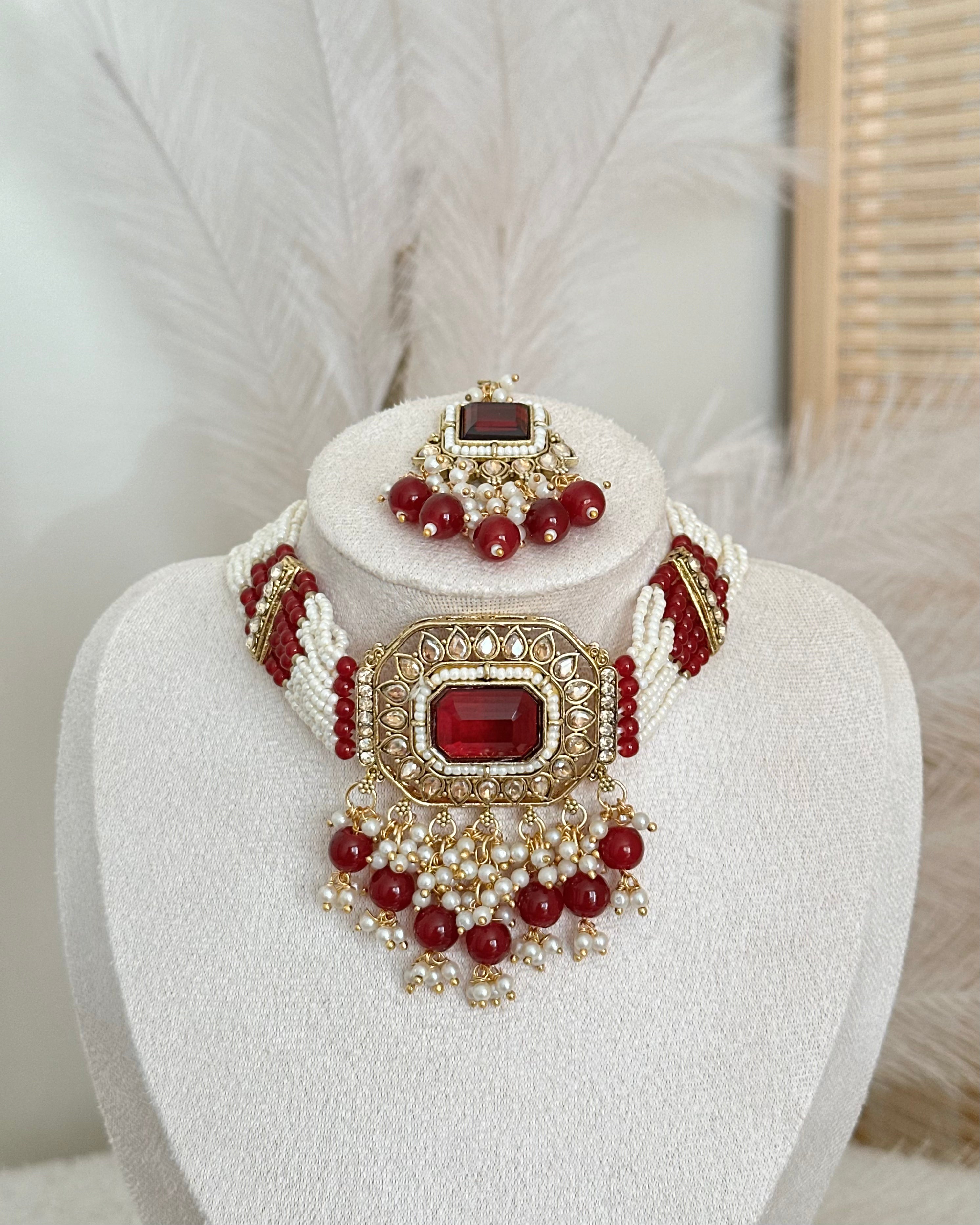Aira Choker Set | Maroon