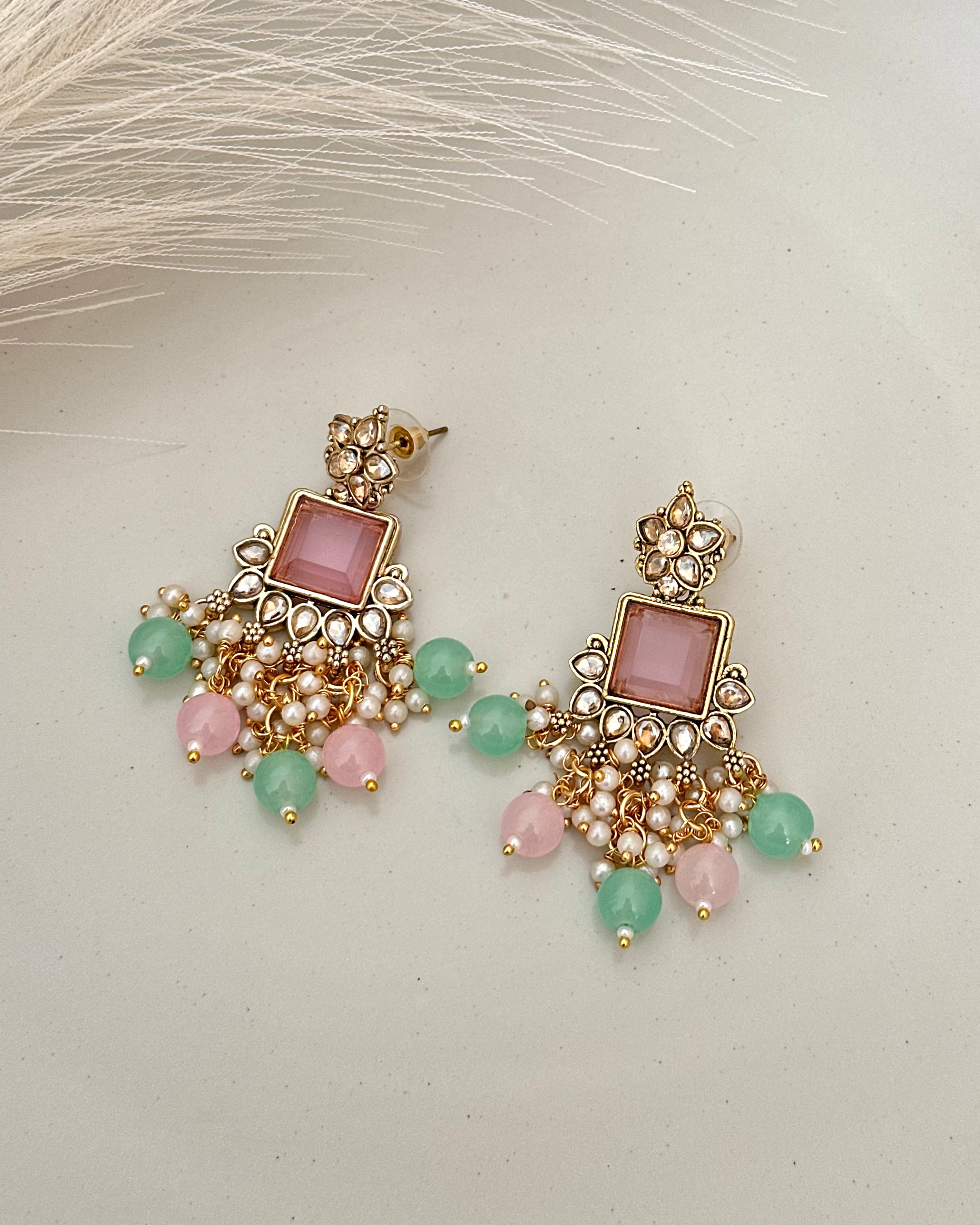 Afreen Choker Set | Baby Pink & Mint Green