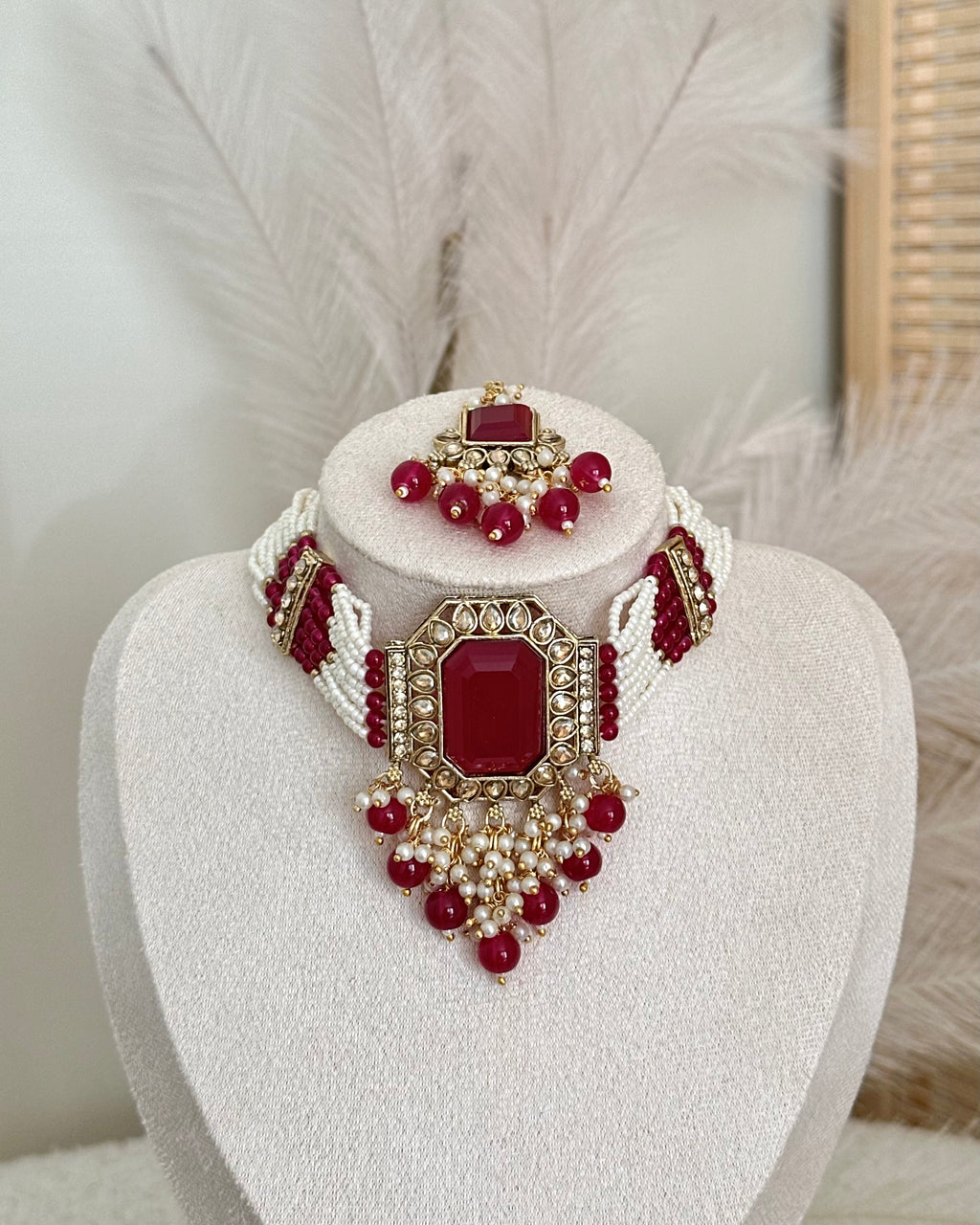Afreen Choker Set | Maroon