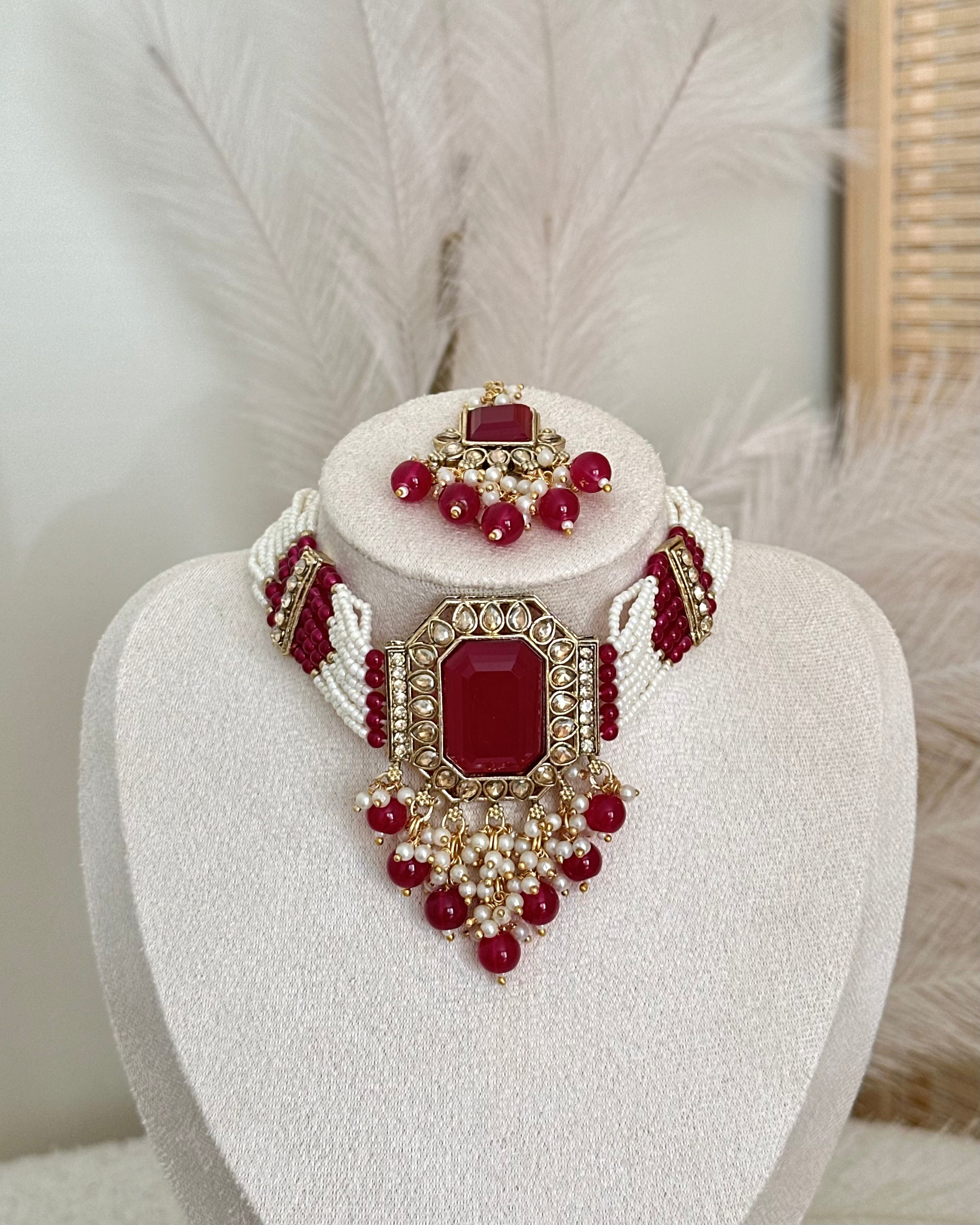 Afreen Choker Set | Maroon