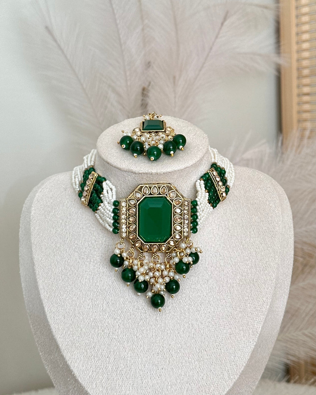 Afreen Choker Set | Emerald Green