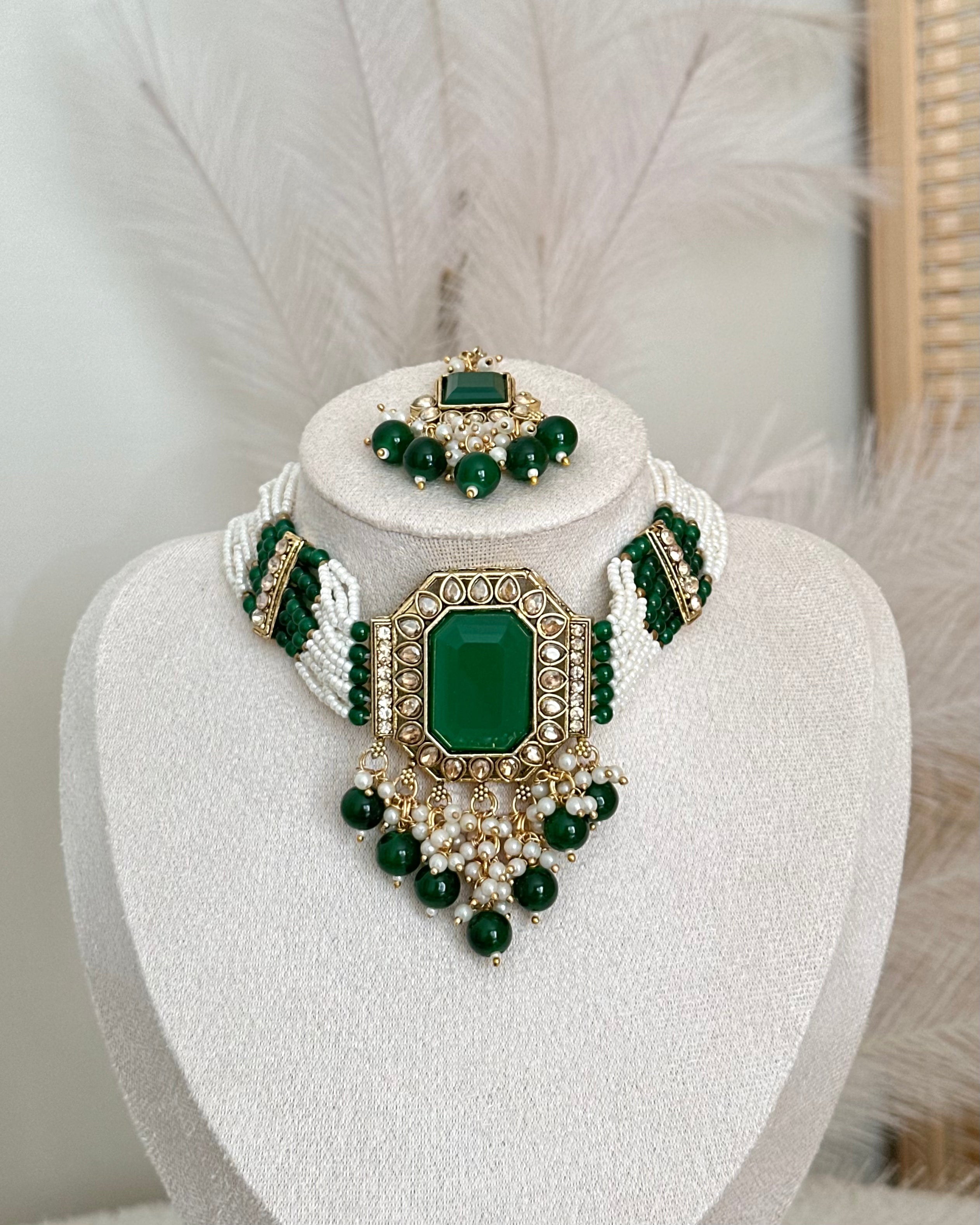 Afreen Choker Set | Emerald Green